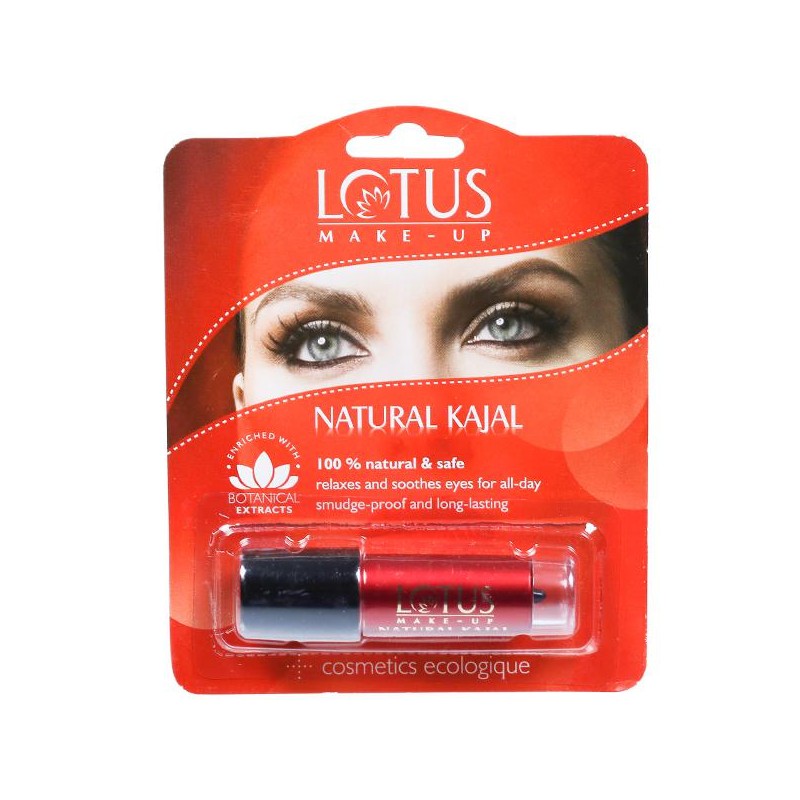 Lotus Herbals Natural Kajal Black, 4g- Relaxes & Soothes Eyes For All Day Smudge Proof & Long Lasting, 100% Natural & Safe